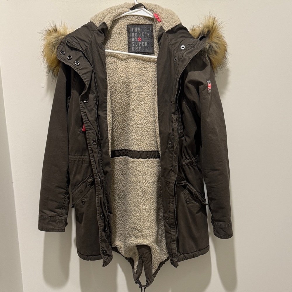Superdry Dark Brown Jacket with Cream Lining